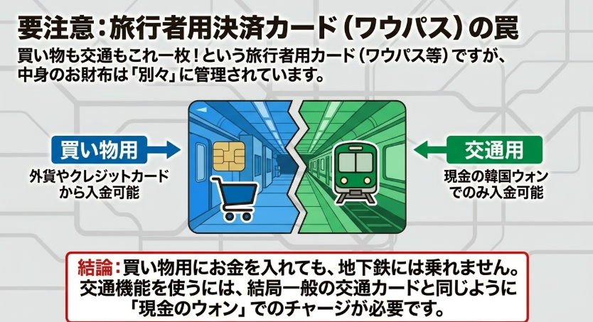 WOWPASSの買い物用残高とT-money交通残高が別々に管理される注意点