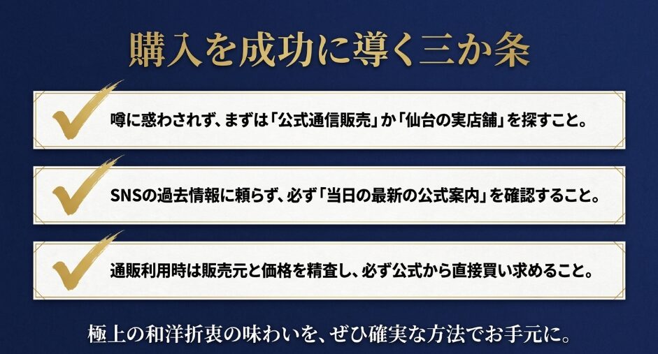 公式通販や仙台の実店舗を優先し、最新情報と販売元を確認する3つの購入ポイント