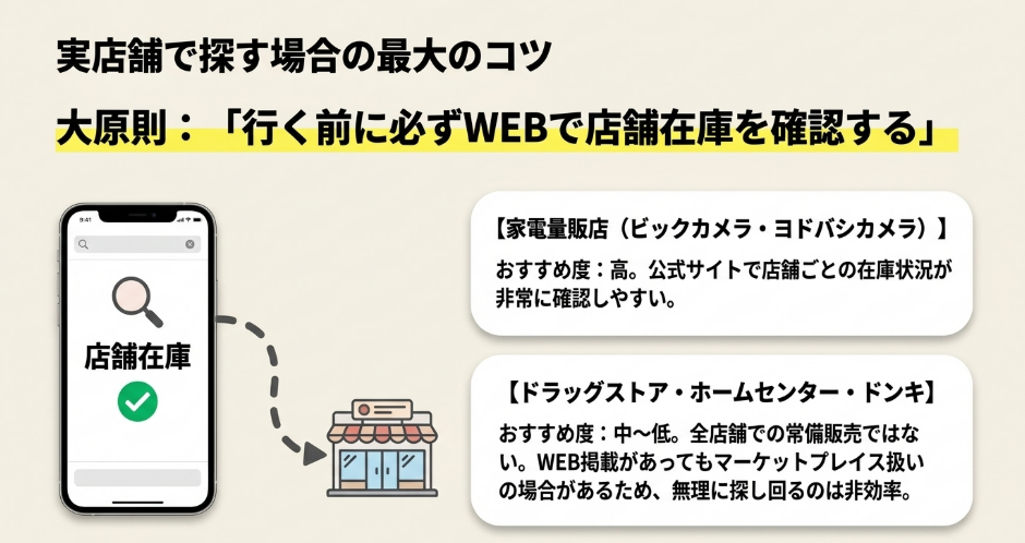 ヘアカットモンスターを実店舗で探す前にWEBで店舗在庫を確認する重要性を説明したスライド