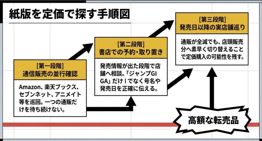 通販の並行確認から書店予約、発売日以降の実店舗探しへ進むジャンプGIGAの購入手順