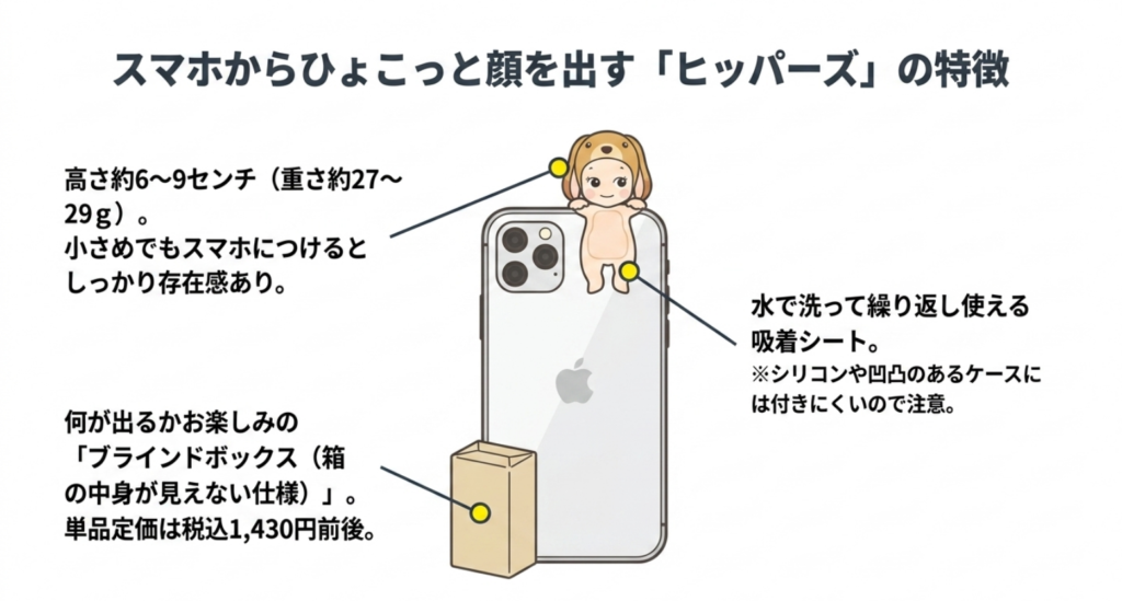 ソニーエンジェルヒッパーズのサイズや吸着シートやブラインドボックス仕様や定価目安をまとめたスライド