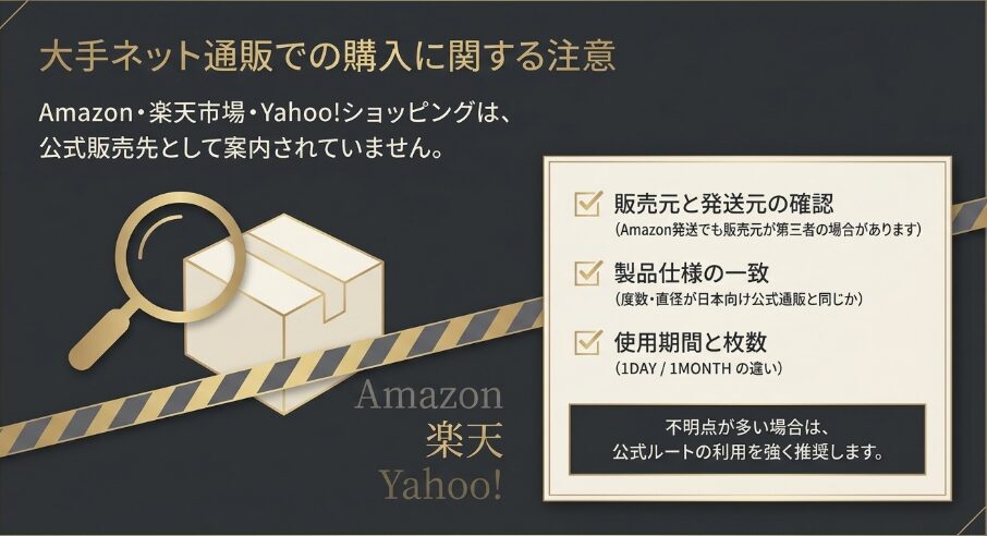 Amazon、楽天市場、Yahoo!ショッピングで販売元、商品仕様、使用期間と枚数を確認する注意点