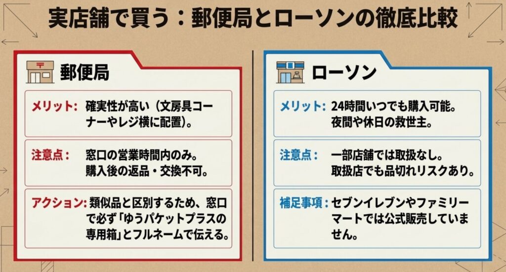 ゆうパケットプラス専用箱を郵便局とローソンで買うメリットと注意点の比較