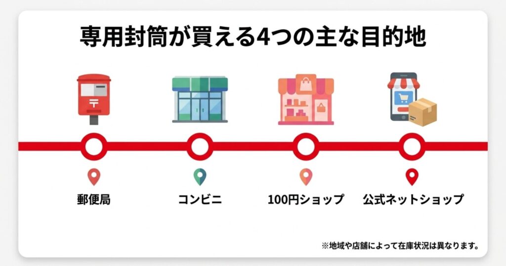 ゆうパケットポストmini専用封筒が買える郵便局・コンビニ・100円ショップ・公式ネットショップ